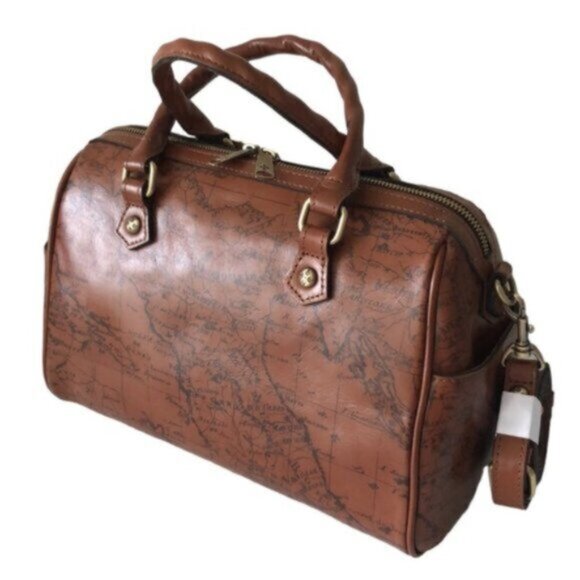 Patricia Nash Skye Speedy Satchel Leath Zip Zip Xbody Sign Map Print Riot Rust - Picture 1 of 16